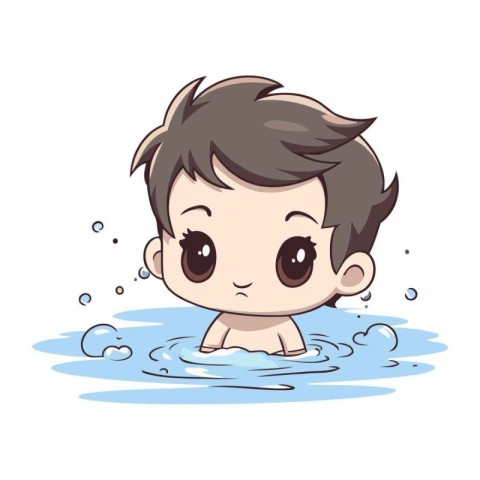 Cute little boy bathed in water cartoon vector illustration grap