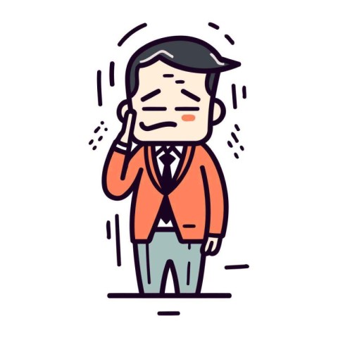 Businessman feeling tired and stressed. Vector illustration in f