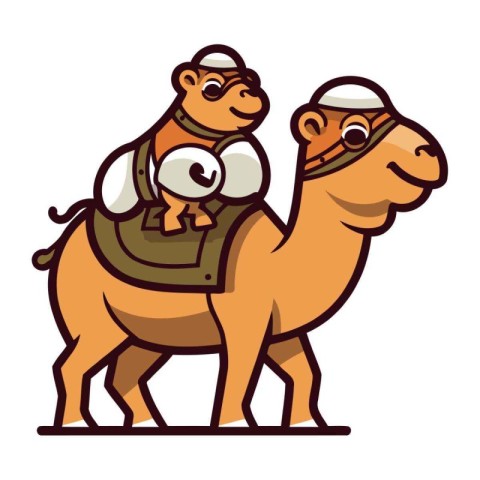 Arabian man in traditional clothes riding camel. Cartoon vector