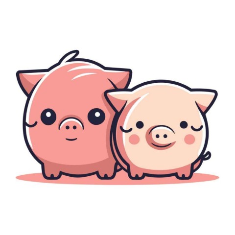 Cute piggy couple. Vector illustration. Isolated on white backgr