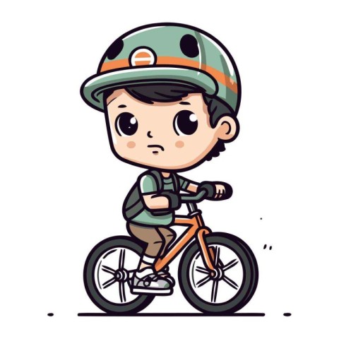 Cute little boy in helmet riding a bicycle. Vector illustration.