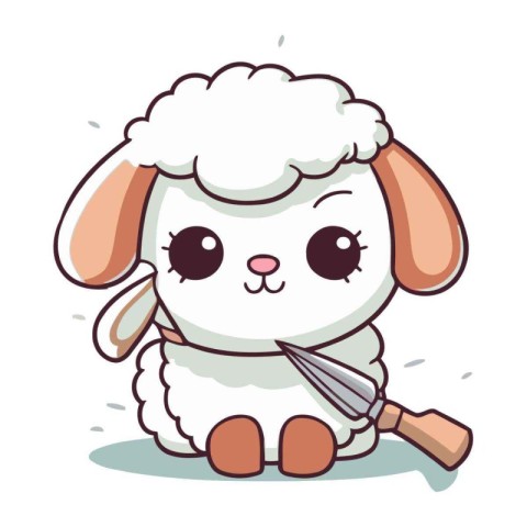 Cute cartoon sheep with a knife. Vector illustration isolated on