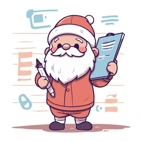 Santa Claus with notepad and pen. Vector illustration in cartoon