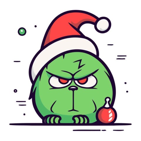 Funny monster with christmas hat. Vector illustration in flat st