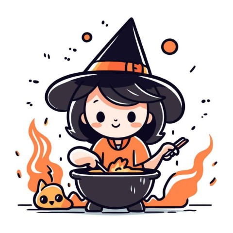 Cute little girl in halloween costume. vector illustration.