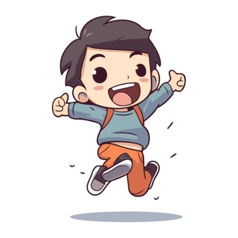 Happy boy jumping and running cartoon character vector illustrat