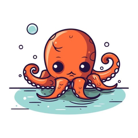 Cute octopus cartoon character. Sea animal. Vector illustration.