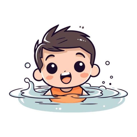 Cute little boy swimming in water. Vector cartoon character illu