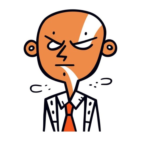 Angry bald man in a suit and tie. Vector illustration.