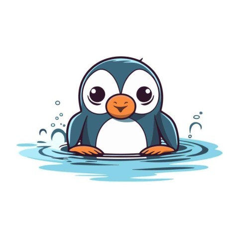 Cute penguin swimming in the water. Vector cartoon illustration.