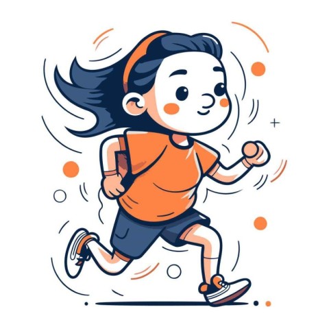 Cute little girl running. Vector illustration in doodle style.