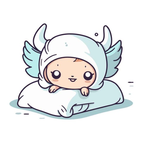 Cute little angel sleeping on a pillow. Vector cartoon illustrat