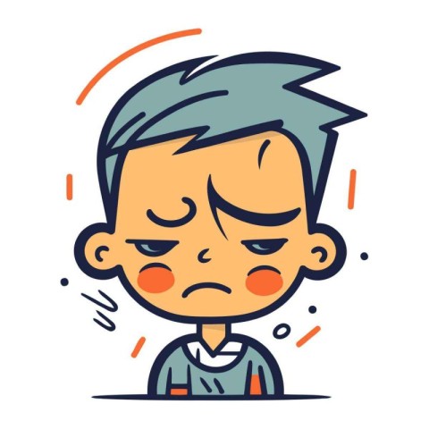 Sad boy cartoon character. Vector illustration in thin line styl