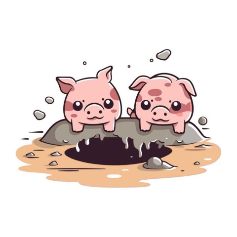 Cute pig in the hole. Vector illustration on white background.