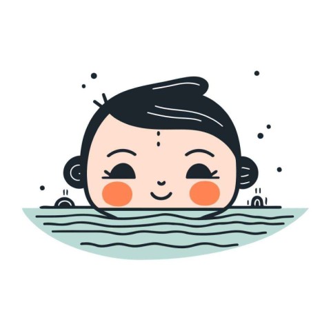 Cute little boy in swimming pool. Hand drawn vector illustration