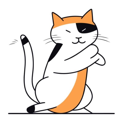 Cute cartoon cat sitting on a white background. Vector illustrat