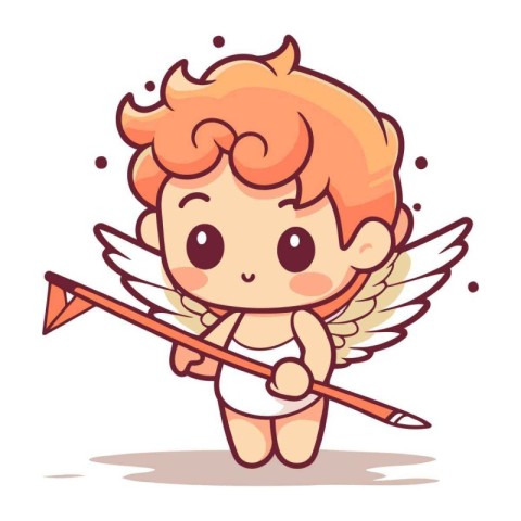 Cupid boy cartoon character with bow and arrow. Vector illustrat