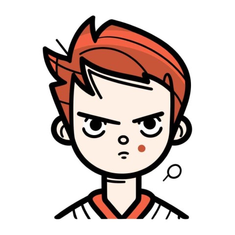 Cute cartoon boy with suspicious expression on his face. Vector