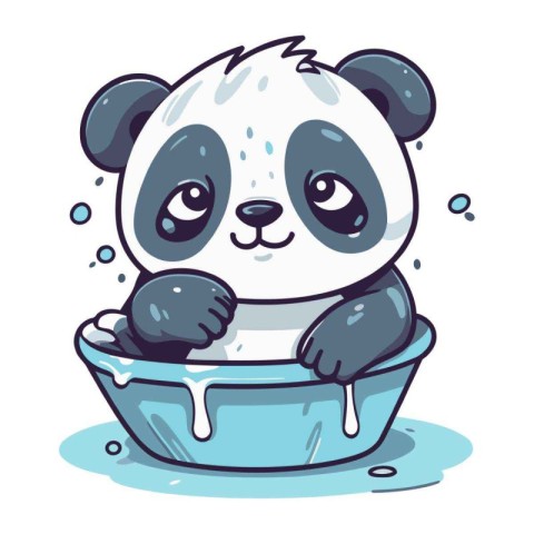 Cute cartoon panda in a bath. Vector illustration on white backg