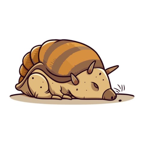 Cartoon snail sleeping on the ground. Vector illustration on whi