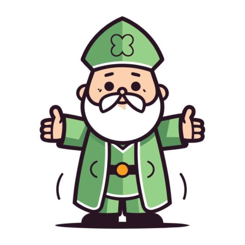 Cute Cartoon Leprechaun Character with Thumbs Up. Vector Illustr