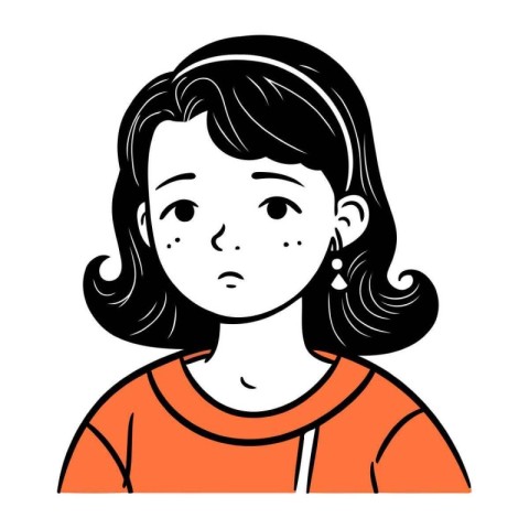 Cute little girl with a sad face. Vector illustration in cartoon