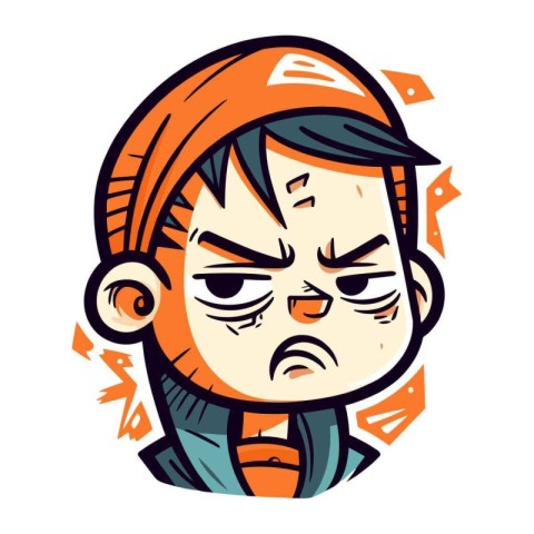 Angry cartoon boy. Vector clip art illustration for t shirt prin