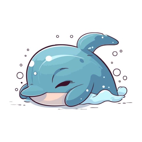 Cute cartoon whale. Vector illustration. Isolated on white backg