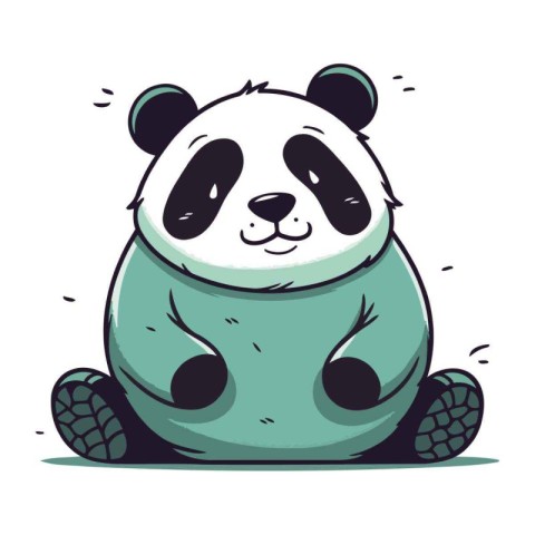 Cute cartoon panda sitting on the ground. Vector illustration.