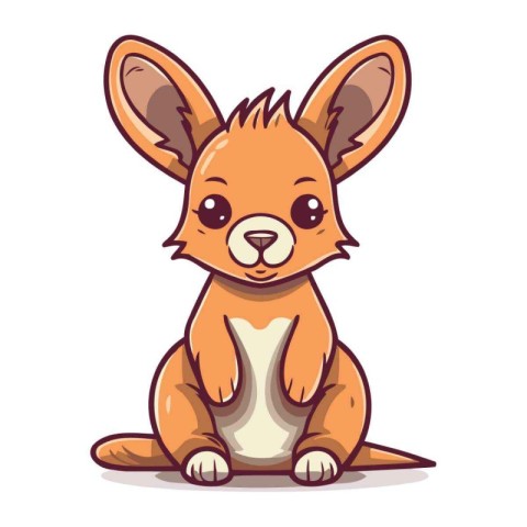 Cute cartoon kangaroo sitting on white background. Vector illust