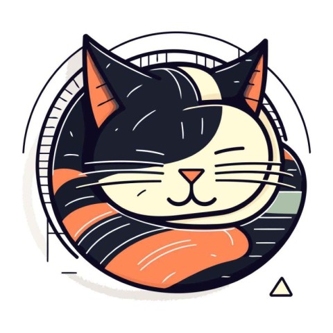 Vector illustration of a cat head in a circle. Cute cartoon char