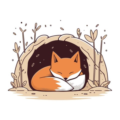 Cute fox sleeping in the chimney. Vector cartoon illustration.