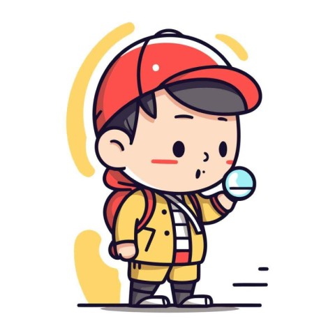 Cute little boy holding a magnifying glass. Vector illustration.