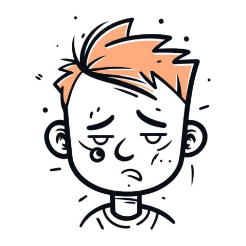 Crying boy face. Vector illustration in doodle style.