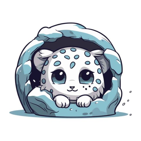 Cute cartoon panda in an ice cave. Vector illustration.