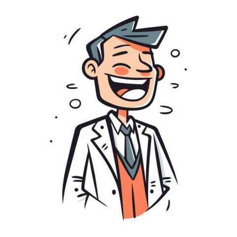 Cartoon illustration of a smiling man in a white coat. Vector il