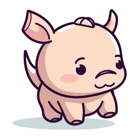 Cute little rhinoceros cartoon character. Vector illustration.