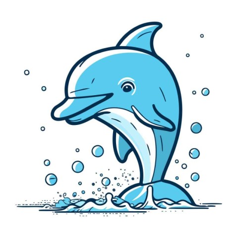 Dolphin in the water. Vector illustration isolated on white back