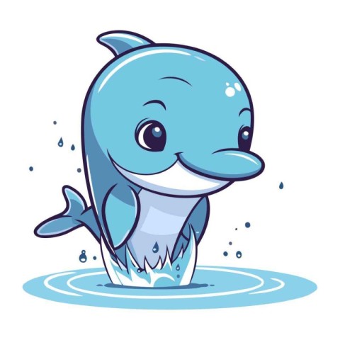 Cute cartoon dolphin swimming in the water. Vector illustration