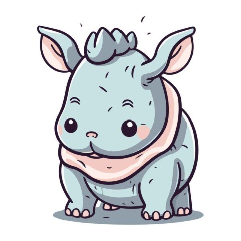 Cute rhinoceros cartoon. Vector illustration isolated on white b