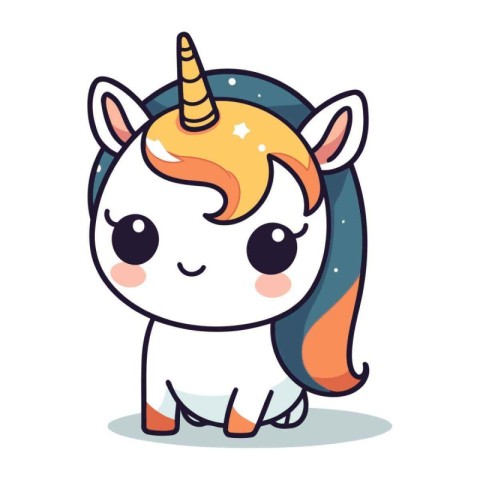 Cute little unicorn character. Vector illustration isolated on w