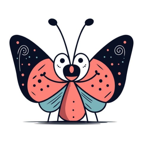 Butterfly. Cute cartoon character. Color vector illustration.