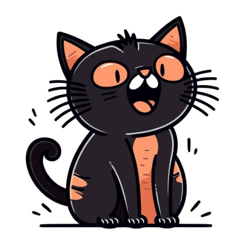 Cute cartoon black cat isolated on white background. Vector illu