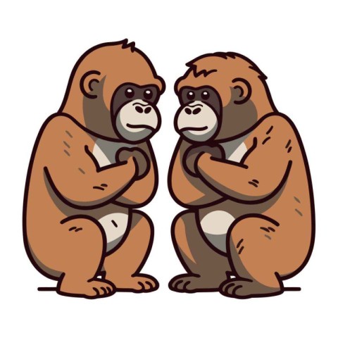 Gorilla and monkey. Hand drawn vector illustration in cartoon st