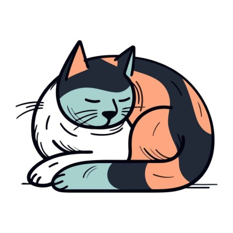 Cute cat sleeping on a pillow. Vector illustration in doodle sty