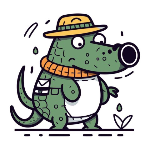 Crocodile in a hat and scarf. Vector illustration.