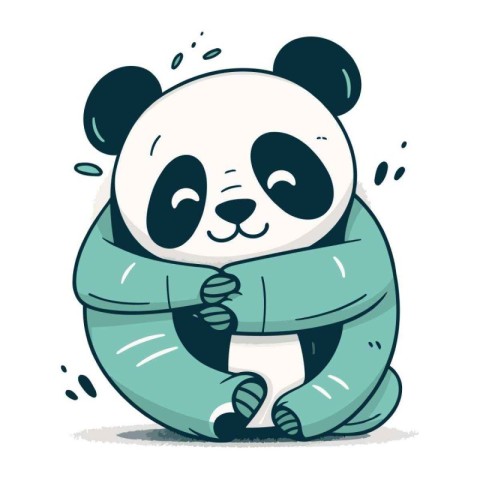 Cute panda in blue panda costume. vector illustration.