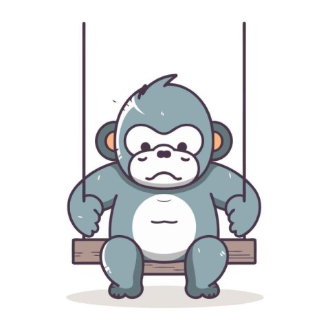 Monkey sitting on a swing. Vector illustration in cartoon style.