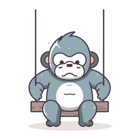 Monkey sitting on a swing. Vector illustration in cartoon style.