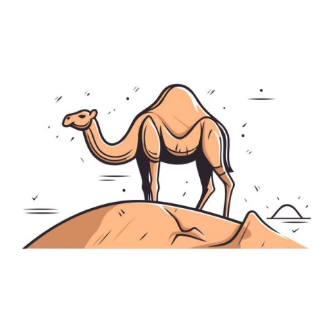 Camel on the sand. Vector illustration of a desert animal.